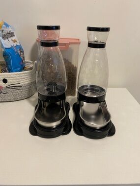Automatic Pet Food & Water Dispensers - Clear & Black (Set of 2)